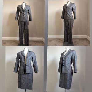 Le Chateau Grey Silver 3-Piece Suit Jacket Pants Skirt Y2K NWOT Small Work